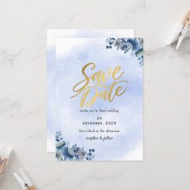 Convites Romântico Save the Date de Casamento Floral Azul