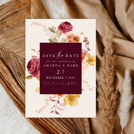 Convites Romântico Save the Date Floral Burgundy Profundo