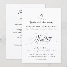 Convites Romântico Script Caligrafia Elegante Casamento