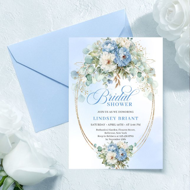 Convites Romântico Show de Noiva com Peônias em Azul Poeire (Romantic Dusty Blue Peonies Eucalyptus Bridal Shower

)