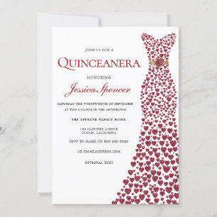 Convites Romântico Vermelho Cardíaco Vestido Quinceanera Co