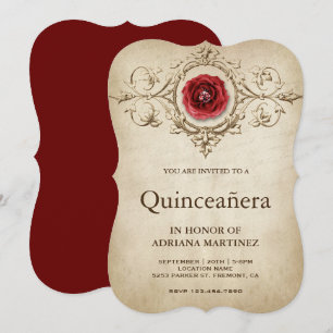 Convites Romântico Vintage Rosa Flourish Quinceanera