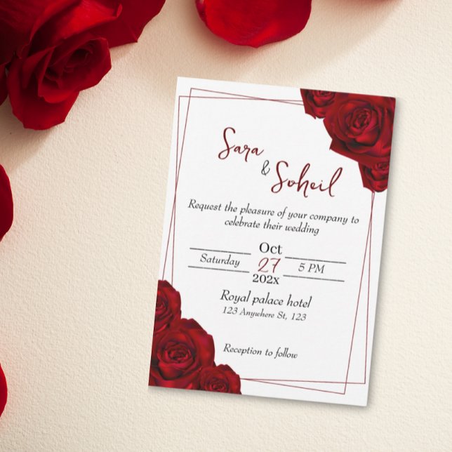 Convites românticos para Casamento com Rosas verme (Criador carregado)