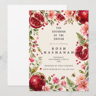 Convites Romãs Shofar Aquarela Rosh Hashanah