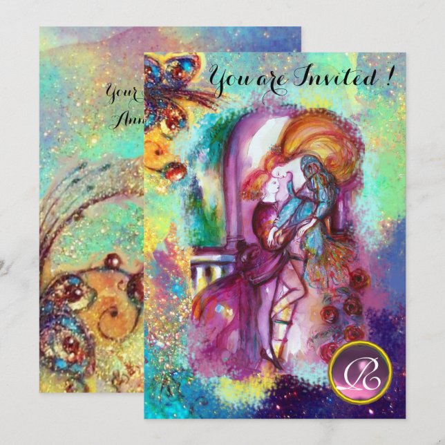 Convites ROMEO E JULIET Floral Blue Sparkles (Frente/Verso)