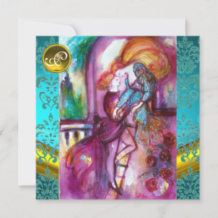 Convites ROMEU E JULIETA Azul Água, Floral Damask Verde-águ