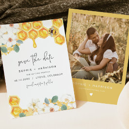 Convites ROMY Rustic White Floral Honey Bee Salve a Data