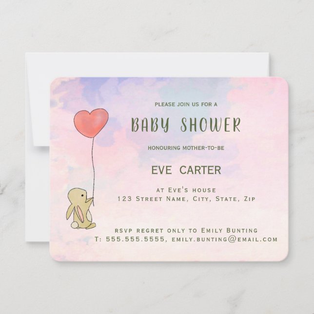 Convites Roo Bunny - Balão do Coração (Frente)