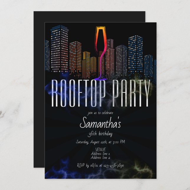 Convites Rooftop Lounge Noite Ouvindo Bar do Céu Aniversári (Frente/Verso)