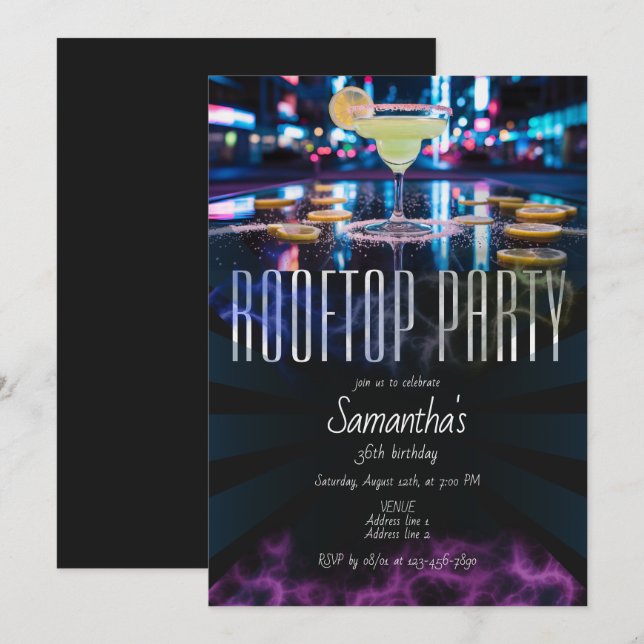 Convites Rooftop Lounge Sky Bar Noite Ouvindo Aniversário (Frente/Verso)