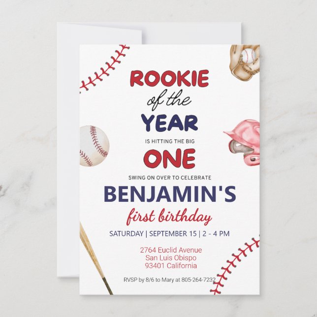 Convites Rookie Baseball Red primeiro aniversario (Frente)
