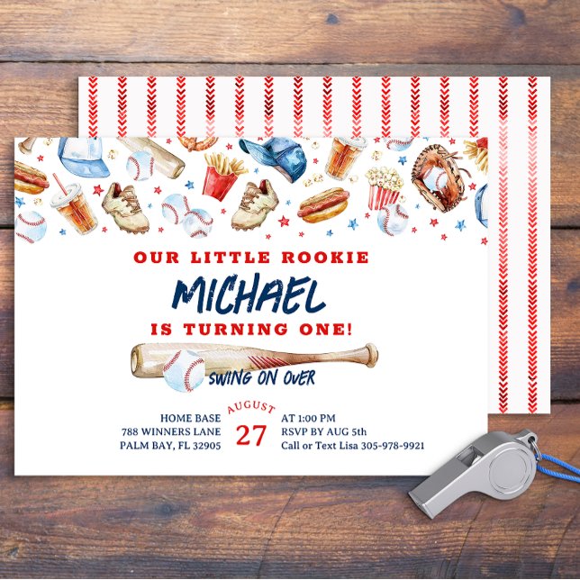 Convites Rookie da Festa de aniversário de Beisebol do Ano (Little Rookie Watercolor Party Invitation )