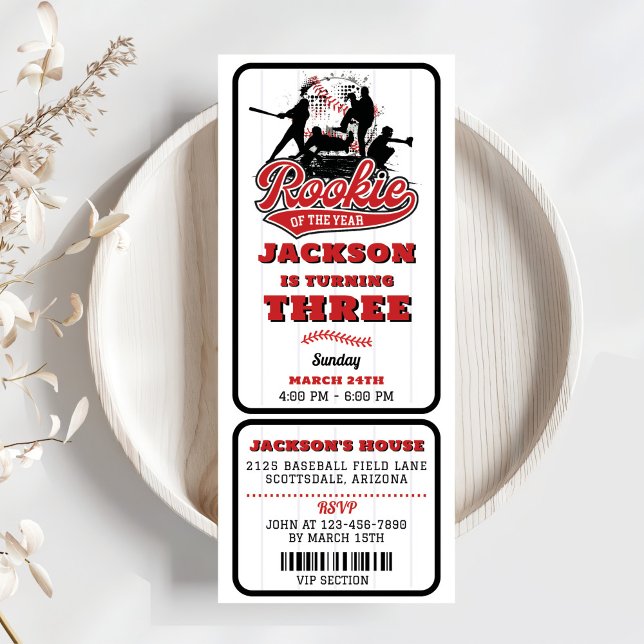 Convites Rookie Do Ano Do aniversário de 3 anos De Bilhete  (Criador carregado)