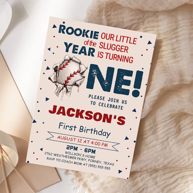 Convites Rookie do Ano do primeiro aniversario Baseball (Criador carregado)
