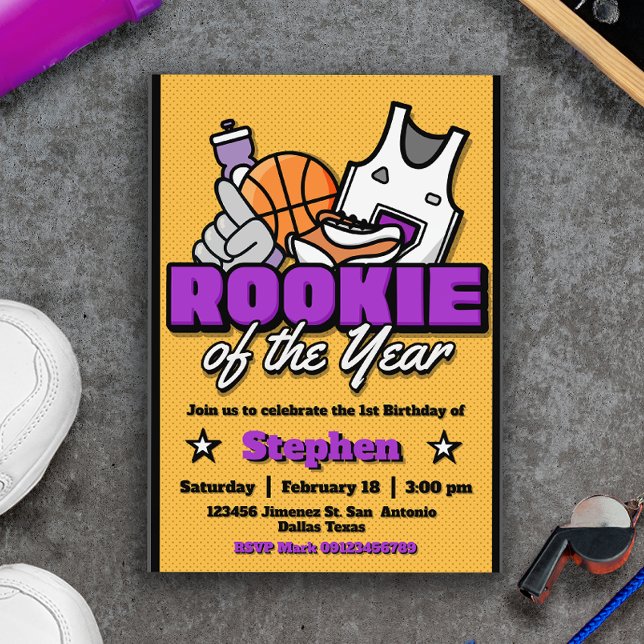 Convites Rookie of the Year - Boy First Birthday Basketball (Rookie of the Year - Boy First Birthday Basketball Invitation)