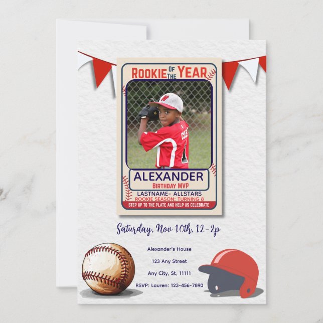 Convites Rookie of the Year Photo Birthday Invitation (Frente)