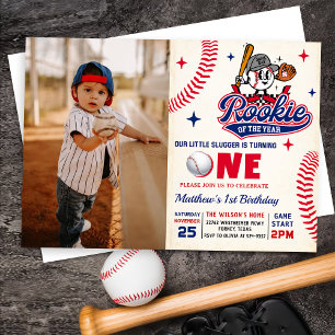 Convites Rookie Retro do Ano do primeiro aniversario Baseba