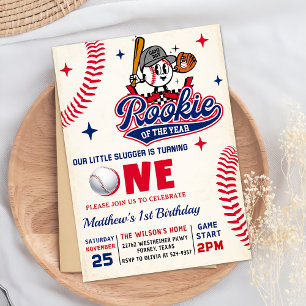 Convites Rookie Retro do Ano do primeiro aniversario Baseba