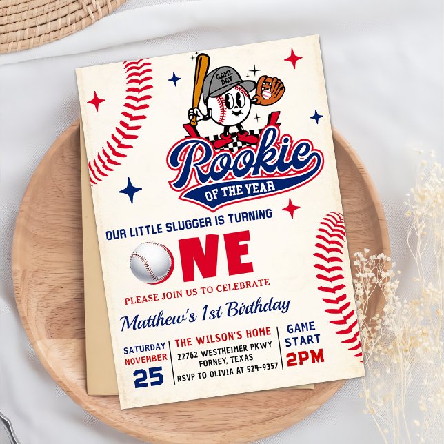 Convites Rookie Retro do Ano do primeiro aniversario Baseba (Criador carregado)