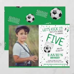 Convites Rookie Vamos Kick It Green Soccer Photo Aniversári