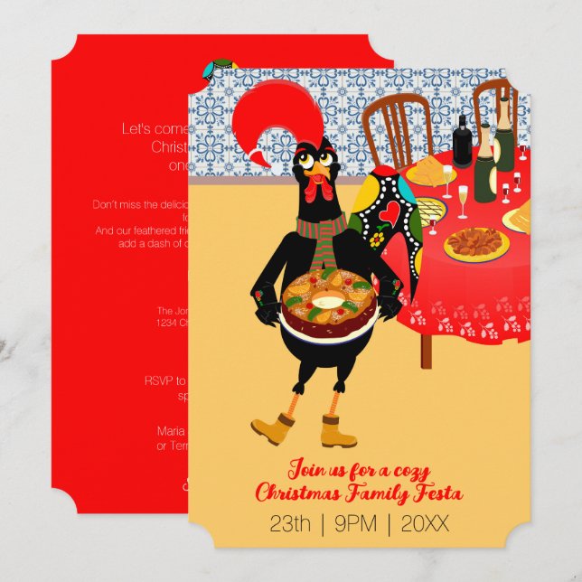 Convites Rooster Português ama Rei Bolo (Frente/Verso)