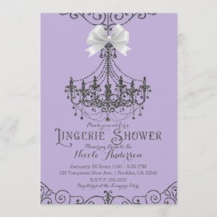 Convites Ropa Interior com Laço Branco Roxo e Prata para o