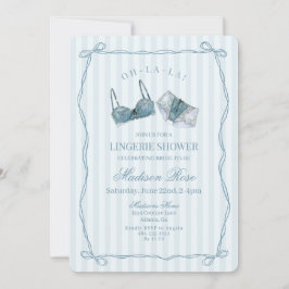Convites Ropa Íntima Azul de Renda para Chá de Lingerie