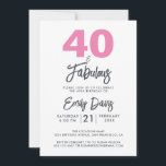 Convites Rosa 40 e Fabuloso | aniversário de 40 anos<br><div class="desc">Um convite para fotos chique, elegante e aniversário de 40 anos que você pode personalizar e enviar para a sua festa da quadragésima festa de aniversário. As palavras "40 e Fabuloso", a preto e a rosa, são definidas utilizando a caligrafia elegante e a tipografia moderna. Desenvolvido exclusivamente para você pelo...</div>