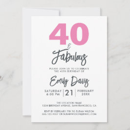Convites Rosa 40 e Fabuloso | aniversário de 40 anos