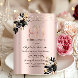 Convites Rosa 80 preto brilhante Rosa Dourada dia Aniversár