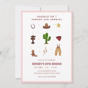 Convites Rosa A Qualquer Ano Aniversário de criança Rodeo