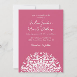 Convites Rosa Abstrato Mandala Casamento Rosa Framboesa