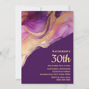 Convites Rosa Abstrato Roxo Moderno e Dourado-