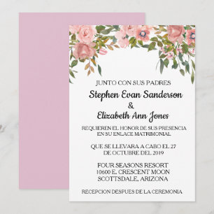 Convites Rosa Água Rosa de Casamento Espanhol Rosa Água-Mar