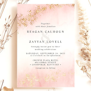 Convites Rosa Água-Viva Casamento Aquarela com Pintas Doura