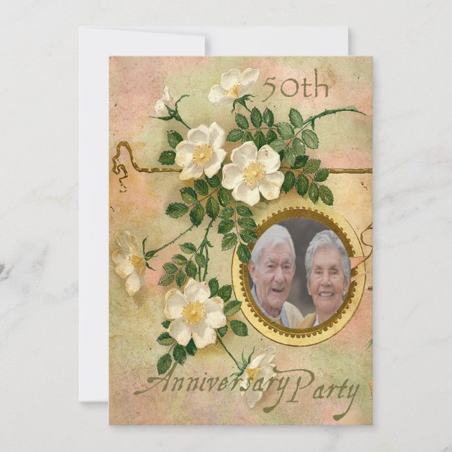 Convites Rosa Antiga 50º Aniversário Foto Personalizada (Frente)