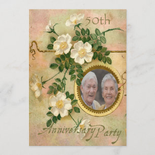 Convites Rosa Antiga 50º Aniversário Foto Personalizada