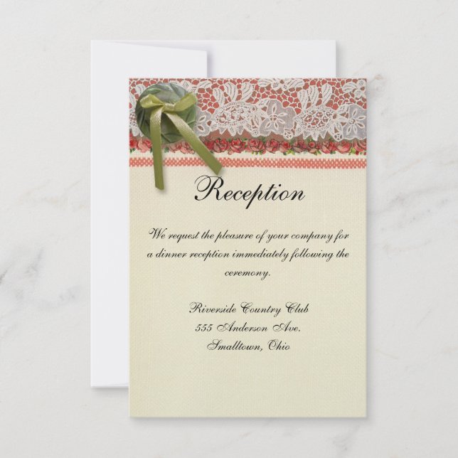 Convites Rosa Antiga Renda Rustic Redo Victoriado Sackcloth (Frente)