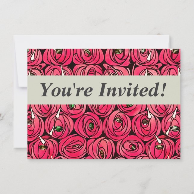 Convites Rosa Art Nouveau Rennie Macintosh Graphic (Frente)