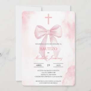 Convites Rosa avermelhado com batismo cruz