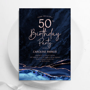 Convites Rosa Azul Agate Marinho Dourado 50º aniversário