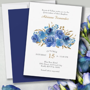 Convites Rosa Azul e Folha de Ouro Quinceanera