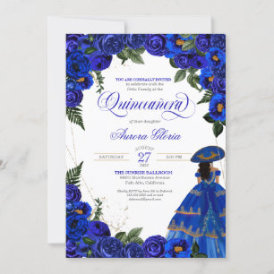 Convites Rosa azul Elegante Charro Vestido Floral Quinceane