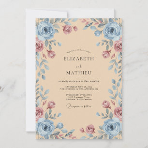 Convites Rosa Azul Empoeirada Casamento Caprichoso