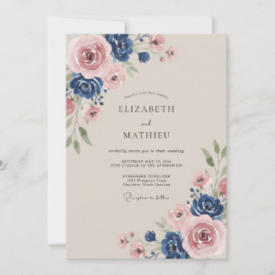 Convites Rosa Azul Empoeirado Casamento Romântico
