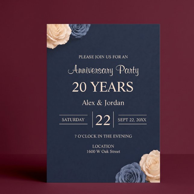 Convites Rosa Azul Marinho Aniversário de Casamento (Criador carregado)