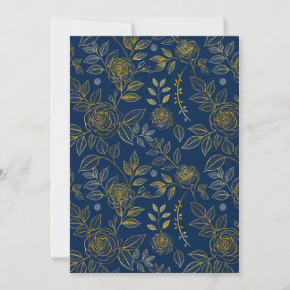 Convites Rosa Azul-Marinho e Dourado – Padrão Botânico Sem 