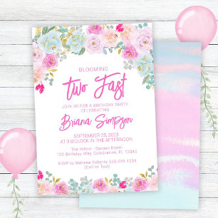 Convites Rosa Azul Pêssego Floral Muito Rápido Aniversário