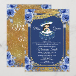 Convites Rosa Azul Real Dourada Quinceañera