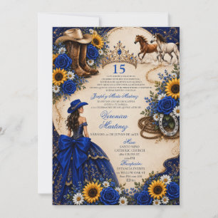 Convites Rosa Azul Real Girassol Ocidental Quinceañera 